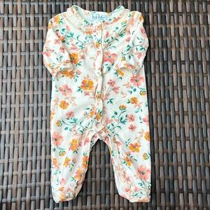 NICOLE MILLER Girls 0-3m Footie One Piece Long Sleeve Floral Lace Button Cotton